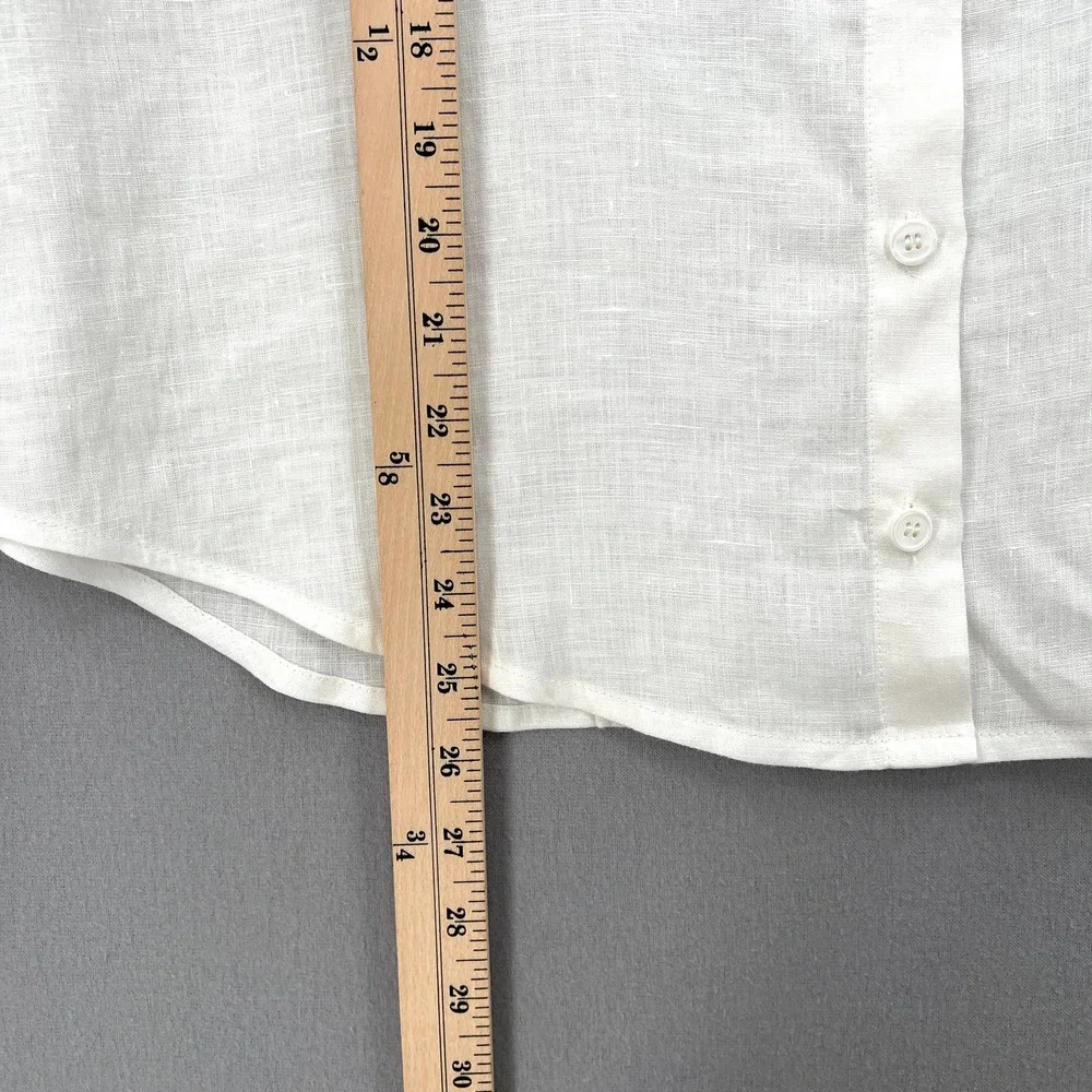 REFORMATION Sky Top Relaxed Linen Shirt Womens Large White Long Sleeve Button Up - Picture 13 of 14